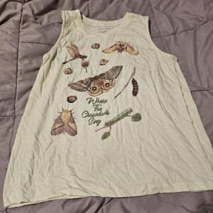 Beige Graphic Tank Top With Moths - Were The Crawdads Sing